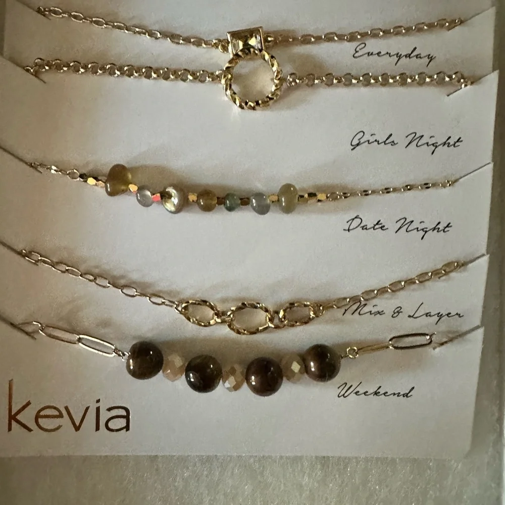 Kevia Gold-Tone Layered Bracelet Set with Neutral Accents Set of 5 - NEW